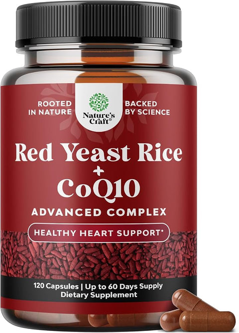 Red Yeast Rice with CoQ10 Supplement - Healthy Heart Support - 120 Ct