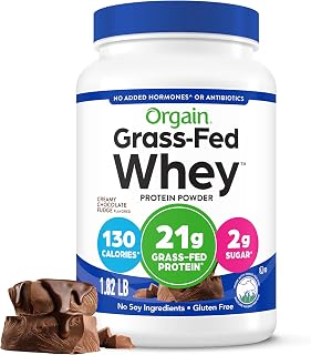 Orgain Whey Protein Powder, Creamy Chocolate Fudge - 21g Grass Fed Dairy Protein, 5g BCAAs, 4g Prebiotic Fiber, No Sugar Added, No Added Hormones, Gluten Free, Kosher, for Shakes & Smoothies - 1.82lb