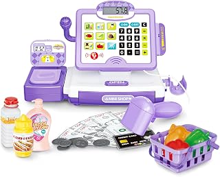 FS Purple Cash Register Toy for Girls, Scanner, Microphone & Play Money