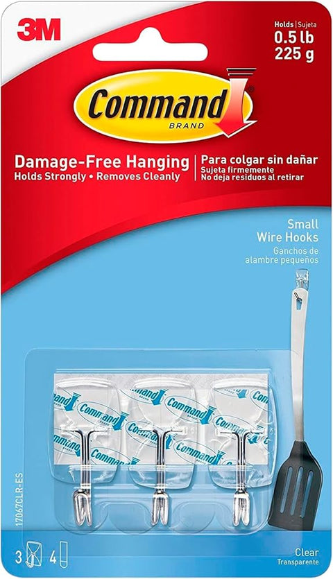 Command Wire Hooks, Small, Clear, 3-Hooks (17067CLR-ES)