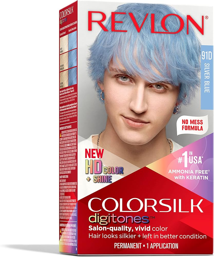 Revlon ColorSilk Digitones Permanent Hair Color with Keratin, 91D Silver Blue, 1 Count - Image 1