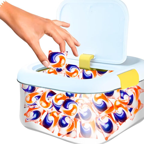 Skywin TidyFriend Laundry Pods Container with Push Up Lid, 11.4" x 11" x 5.9", Airtight Storage Keeps Pods Fresh, Laundry Detergent Container & Dishwasher Pod Holder (White)