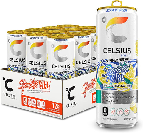 CELSIUS Sparkling Spritz Vibe Summer Edition, Sugar Free Energy Drink, 12 Fl Oz (Pack of 12)