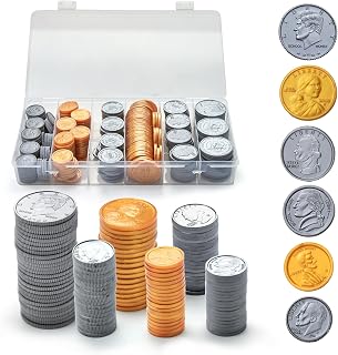 TOMMYHOME Fake US Coins Play Money 300 PCS Set – 6 Types of Coins,Realistic Prop Money for Kids,Toy Cash Register, Pretend Play Toys – Homeschool Teaching Supplies(307)