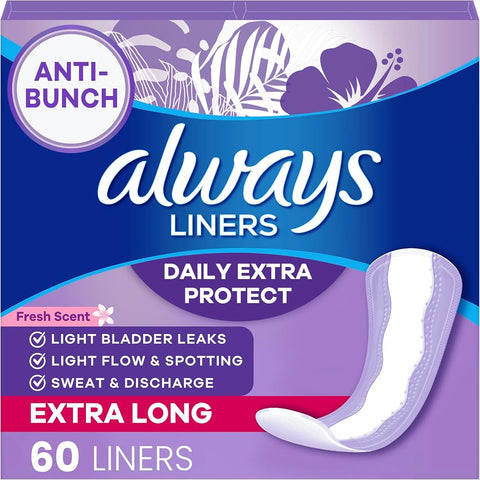 Always Panty Liners for Women Xtra Protection 3-in-1 Daily Liners for Women, Extra Long, Scented, 60 Count - Personal Care