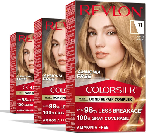 Revlon ColorSilk with Bond Repair Hair Color, 71 Golden Blonde, 3pk