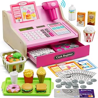 Wee Wonders Wooden Cash Register for Kids with Real Calculator,Color