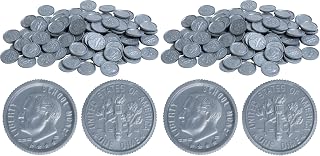 Learning ADVANTAGE-7523 Play Dimes - Set of 100 Plastic Coins - Designed and Sized Like Real US Currency - Teach Money Math with This Pretend Play Resource (Pack of 2)