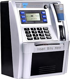 ATM Piggy Bank for Real Money for Kids Adults with Debit Card,Password Login,Bill Feeder,Coin Recognition,Saving Target,Balance Calculator,Electronic Savings Safe Machine Box (Black)
