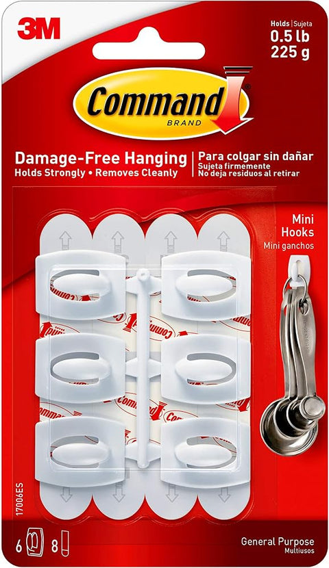 Command Mini Light Clips, Damage Free Hanging Light Clips with Adhesive Strips, No Tools Mini Wall Hooks for Hanging Decorations in Living Spaces, Six White Wall Hooks and Eight Command Strips