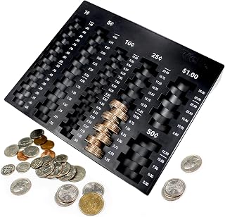 Kolibri Coin Sorting Tray – Bank Teller Change Counter Coin Counting and Sorting Tray with 6 Compartments for Assorted U.S. Coins – Black - Ideal for Bank, Business or Home Use