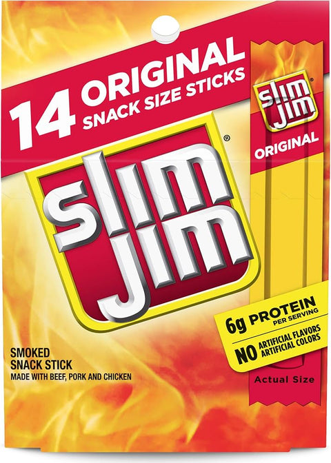 Slim Jim Smoked Jerky Meat Snack Sticks, Original Flavor, 0.28 oz., 14-ct - Personal Care