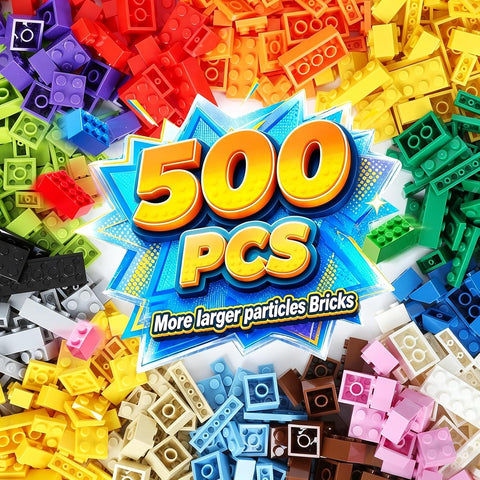 Building Bricks Compatible with Lego Classic, 500 Pieces Basic Bulk Building Blocks in Random Color