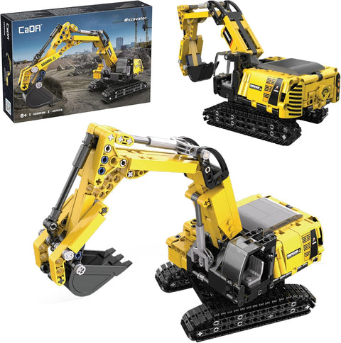 CADA Bricks Excavator Building Kit – 467 Pieces Construction Toy, Functional Arm, Working Bucket, 360° Rotation, STEM Engineering Model, Compatible with Major Brick Brands