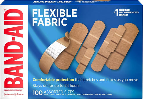 BAND-AID Brand Flexible Fabric Adhesive Bandages, Assorted Sizes, 100 Count