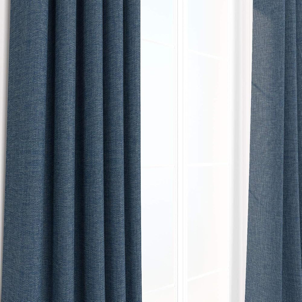 Indigo2ashNY 96" Room Darkening Curtains - Blue Sapphire/Light Blue - Louvre Burlap Linen - Image 1