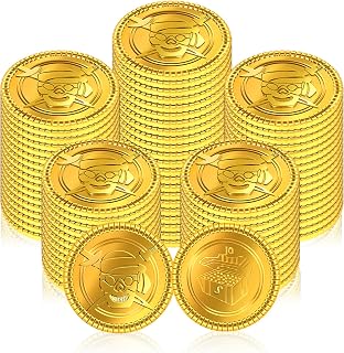 100 Pieces Plastic Pirate Gold Coins Set - Play Treasure Gold Coins for Pirate Themed Party, St. Patrick's Day, Treasure Hunt Game, Halloween and Novelty Party Favor