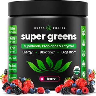 Super Greens Powder, 40+ Organic Superfoods, Probiotics & Enzymes for Energy, Digestion, Gut Health & Bloating | Organic Fruit & Veggie Drink Mix with Prebiotic Fiber, Daily Green Juice Smoothie Blend