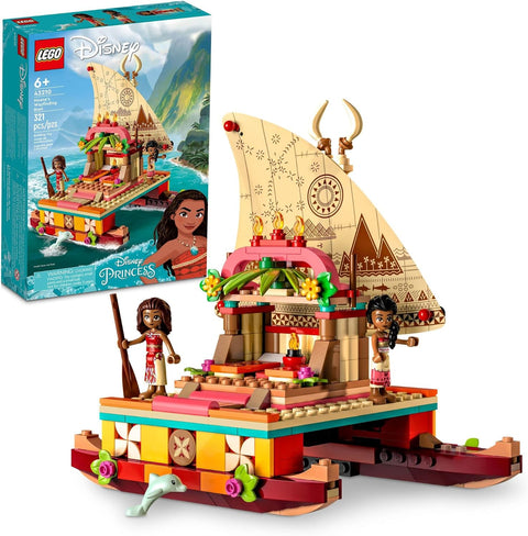 LEGO Disney Princess Moana's Wayfinding Boat Building Toy 43210 Disney Princess Toy Set with Moana and Sina Mini-Dolls, Dolphin Figure, Disney-Inspired Pretend Play Toy for Kids Boys Girls Ages 6+