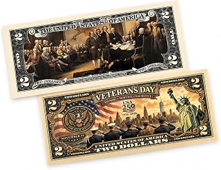 November 11 Veterans Day + 250th Anniversary Collectible $2 Bill | Independence Day 2 Dollar Bill Collectibles Replica