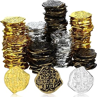 Charniol 300 Pcs Pirate Gold Coins Plastic Doubloon Bulk Kids Fake Play for Party Treasure Chest Games Tokens Toys Cosplay, Gold, Silver, Bronze (Irregular)