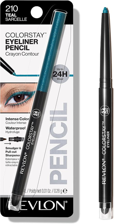 Revlon ColorStay Pencil Waterproof Eyeliner, Smudge-Proof, Eye Makeup with Built-In Sharpener, Packaging May Vary, 210 Teal, 0.01 oz