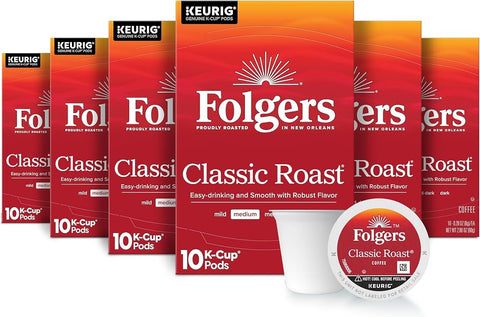 Folgers Classic Roast Coffee, Medium Roast, Keurig K-Cup Pods, 60 Count