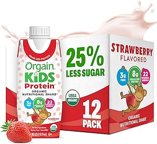 Orgain Organic Kids Dairy 8g Protein Shake, Strawberry, 8.25 oz, 12pk