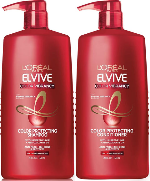 L'Oreal Paris Elvive Color Vibrancy Protecting Shampoo and Conditioner Set for Color Treated Hair, 28 Fl Oz (Set of 2) - Personal Care