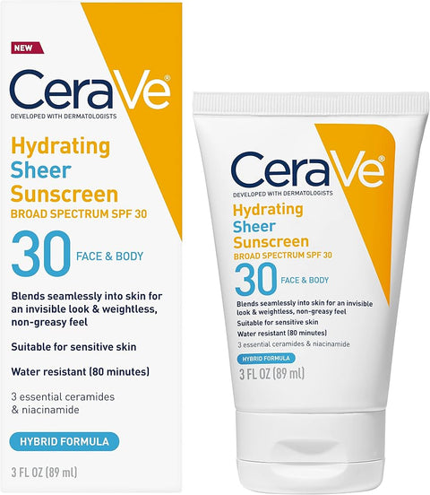 Cerave Hydrating Sheer Sunscreen SPF 30 with Hyaluronic Acid, 3oz - Personal Care