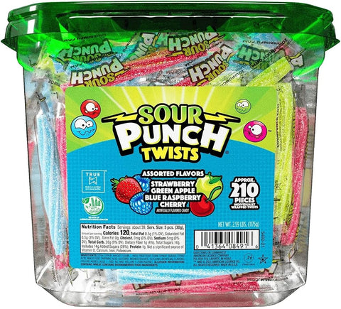Sour Punch Twists, Sour Candy 3" Individually Wrapped Chewy Candy, 4 Assorted Fruity Flavors - Personal Care