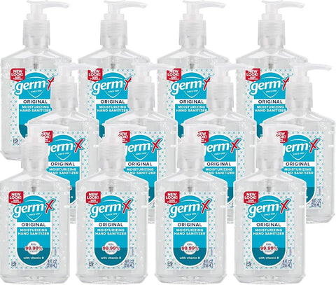 Germ X Original Hand Sanitizer, 8 Fl Oz (Pack of 12), Less Drying Moisturizing Gel with Vitamin E, No Rinse Formula, Pump Bottle - Personal Care