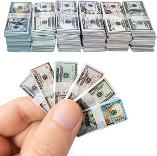 600PCS 1:12 Miniature Dollar Bills Set, Old Tiny Mixed Denominations Money for Mini House, New