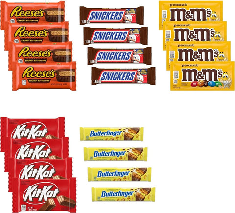 Big TOP DEALS USA 20 Piece Candy Variety Pack with 4 Reese's Cups 1.5 oz, 4 Snickers 1.86 oz, 4 M&M's Peanut 1.74 oz, 4 Kit Kat 1.5 oz and 4 Butterfinger 1.9 oz - Individually Wrapped Gift Bundle