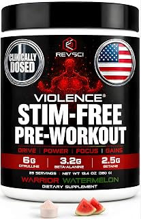 VIOLENCE Stim Free Pre Workout Powder by REVSCI, Precision Dosed Non Stim Preworkout Pump Pre Workout Caffeine Free Pre Workout Powder, Pump Supplement & Stimulant Free Nitric, Watermelon, 25 Servings
