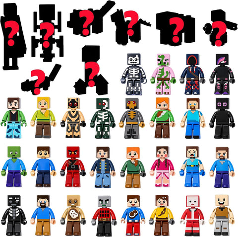 36 PCS Pixel‑Style Minifigures Set Building Blocks Action Figures with Swords & Pickaxes, Creeper Animal Figures