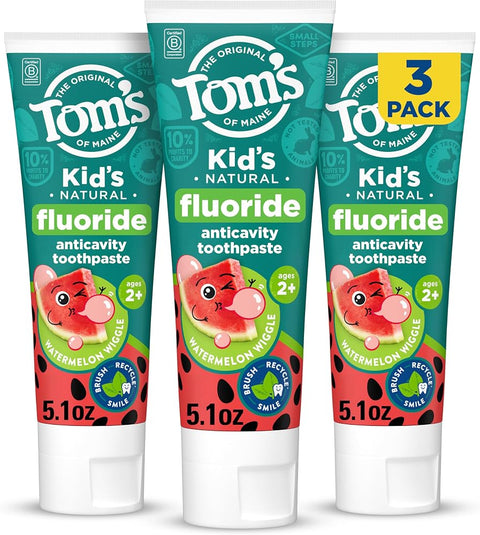 Tom's of Maine Natural Kids Fluoride Toothpaste, Watermelon, 3 Pack, 5.1 oz
