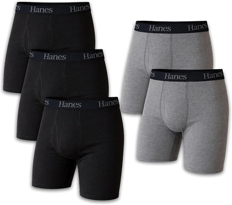 Hanes Men's Underwear Boxer Briefs XX-Large, Cool & Breathable Cotton Moisture-Wicking Underwear for Men, No Ride Up - Black/Gray - Mens Clothing - Apparel