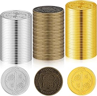 Hanaive 50 Pcs Metal Fake Gold Coins, Gold, Silver, Bronze, Round