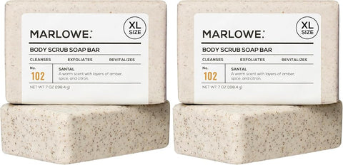 MARLOWE. Body Scrub Soap, Exfoliating Soap Bar, Santal, 7 oz (Pack of 2)
