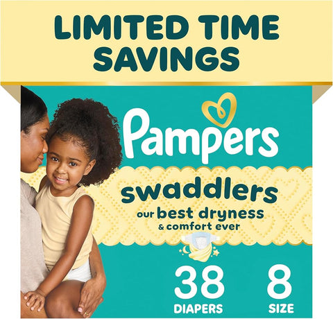 Pampers Swaddlers Diapers, Size 8 (30+ lbs), , Fragrance Free, Hypoallergenic, Absorbent, Pediatrician Recommended, Skin Safe - Perfume - Beauty