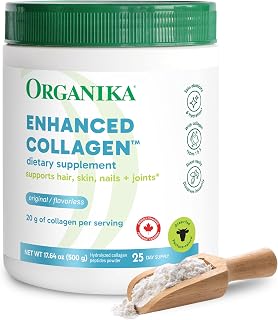 Organika Enhanced Hydrolyzed Collagen Peptides Powder: Easy Absorption Unflavored Collagen Powder for Skin, Hair, Nails, Joints, Muscles, & Gut - Keto, GMO-Free, Grass-Fed (1.1 Pounds)