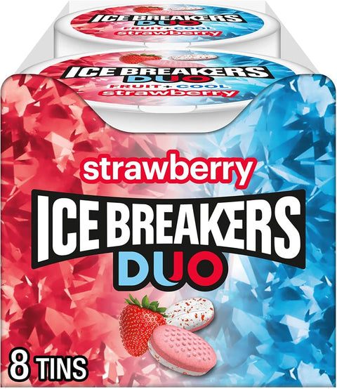 ICE BREAKERS Duo Cool Strawberry Sugar-Free Mints Tins, 1.3 oz, 8 ct