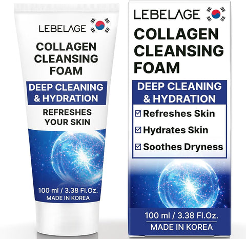 Lebelage Korean Collagen Facial Cleanser 3.38 oz | Cleansing Foam Face Wash | Low pH Gentle Hydrating Daily Facial Cleanser Sensitive Skin - Personal Care
