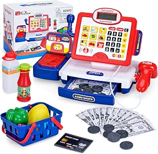 FS Cash Register Toy for Kids with LCD Display, Scanner & Shopping Basket