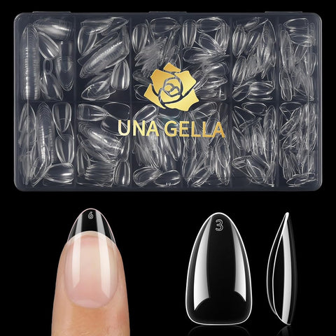 UNA GELLA Short Almond Nail Tips, 504PCS Long Lasting Short Almond Soft Gel Full Cover Nails Tips False Nails Clear Acrylic Gelly Tips for Acrylic Nail Extensions Press On Nails, 12 Sizes