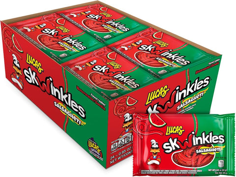 Lucas Salsagheti Watermelon Flavored Sweet & Hot Candy Strips and Tamarind Flavored Sauce, 0.84 oz - 12 Pieces Pack for Treats, Snack, Parties, Piñatas