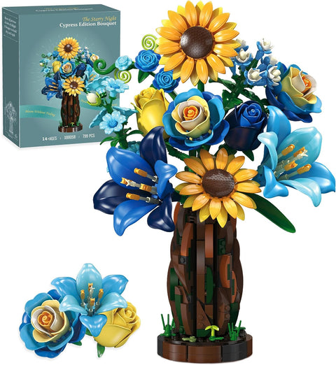 Starry Night Botanicals Flowers Building Set with Vase for Adults