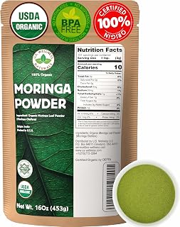 U.S. Wellness Naturals Moringa Powder 1LB (16Oz) 100% Certified Organic| 100% Pure Moringa Leaf NO Stems| - Raw from India | Smoothies | Drinks | Tea | Recipes - Resealable Bag
