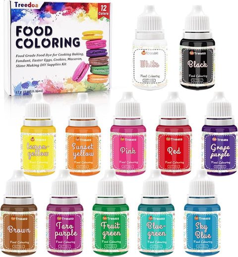 Food Coloring Liquid Set,12 Colors x10ml Food Grade Vibrant Food Dye Concentrated Liquid Coloring for Cake Decorating,Baking,Easter Eggs,Fondant,Icing,Slime Making DIY Supplies Kit-0.35 Fl. oz/Bottles